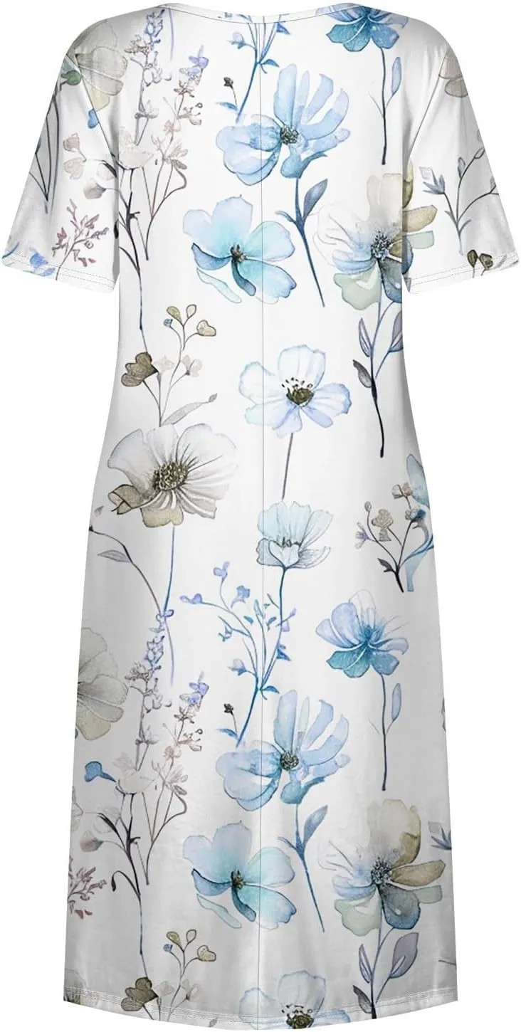 Floral Maxi Dress for Women Short Sleeve Casual Summer Dresses A Line Ruffle Beach Sundress Trendy Boho Clothes