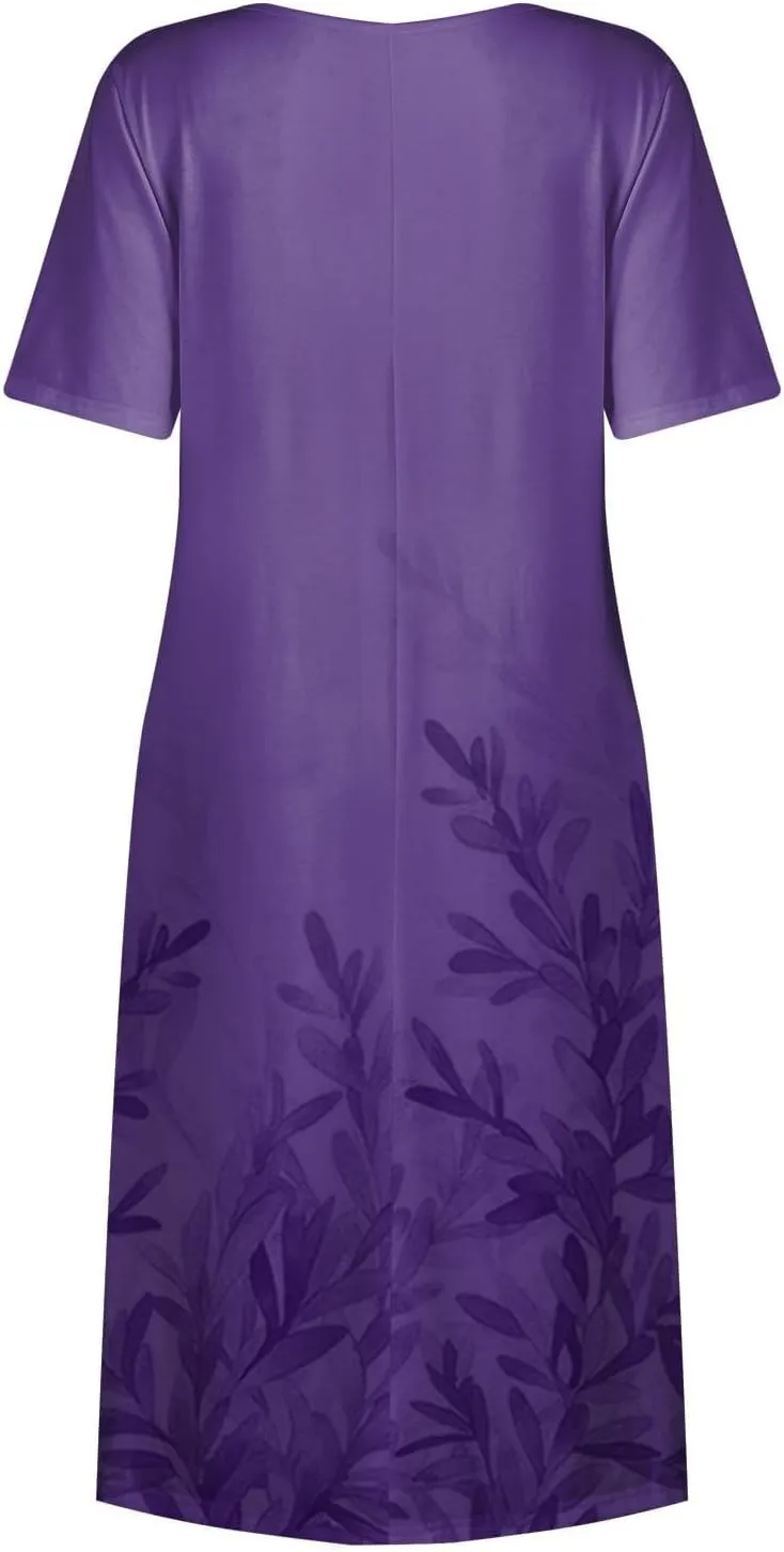 Floral Maxi Dress for Women Short Sleeve Casual Summer Dresses A Line Ruffle Beach Sundress Trendy Boho Clothes