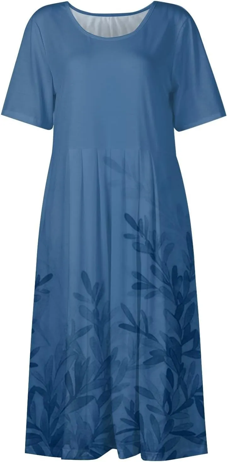 Floral Maxi Dress for Women Short Sleeve Casual Summer Dresses A Line Ruffle Beach Sundress Trendy Boho Clothes