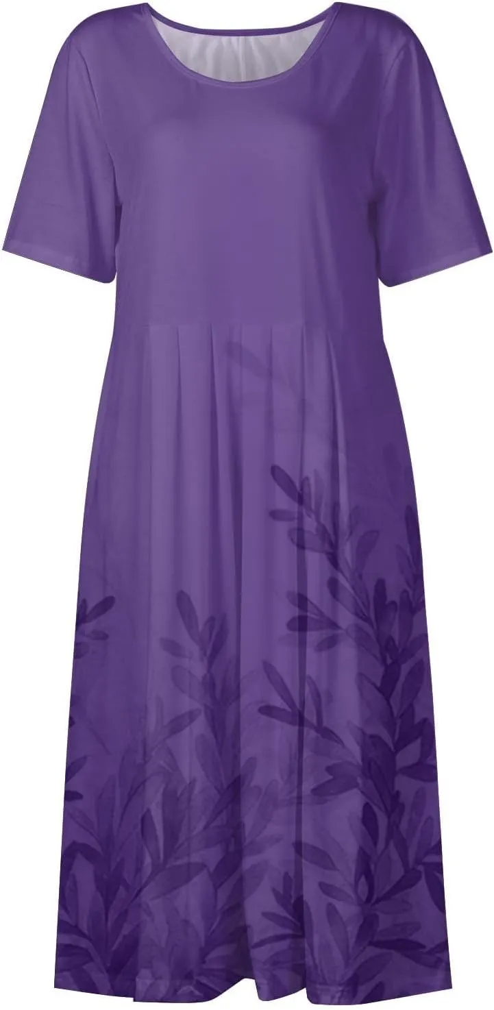 Floral Maxi Dress for Women Short Sleeve Casual Summer Dresses A Line Ruffle Beach Sundress Trendy Boho Clothes