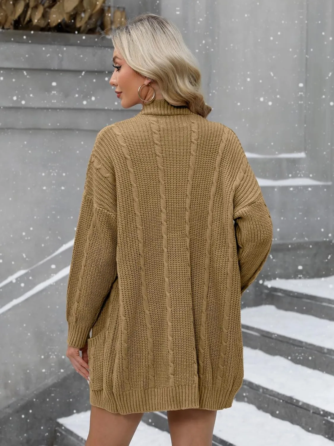 For G and PL Women's V-Neck Long Sleeve Cardigan Cable Knit Open Front with Pockets Sweater Outerwear