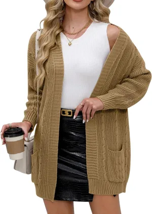For G and PL Women's V-Neck Long Sleeve Cardigan Cable Knit Open Front with Pockets Sweater Outerwear