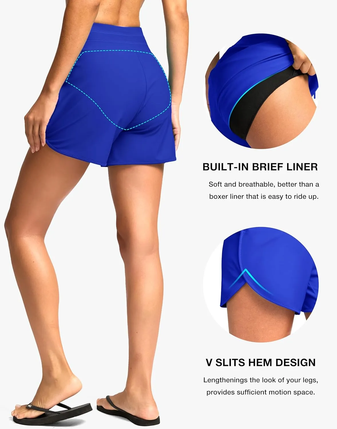 G Gradual Women's 4'' High Waisted Swim Board Shorts Quick Dry Swimming Bathing Suit Bottoms for Women with Pockets Liner