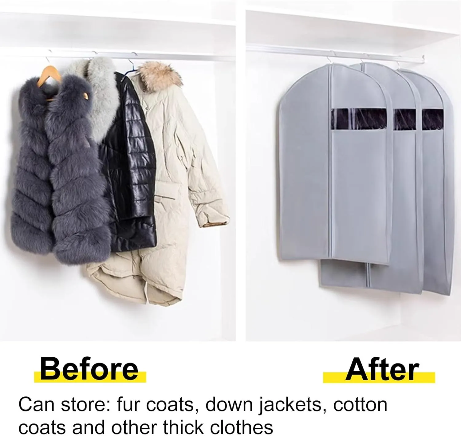 Garment Bags for Hanging Clothes, Garment Covers with Transparent Window, Suitable for Down Jackets, fur Coats, Thick Clothing(Gray,60x10x120cm/24x4inx51in)