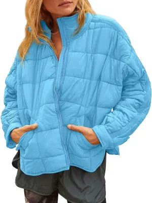 GeGekoko Women's Lightweight Oversized Long Sleeve Zip Water Resistant Packable Puffer Jacket Warm Short Winter Coat