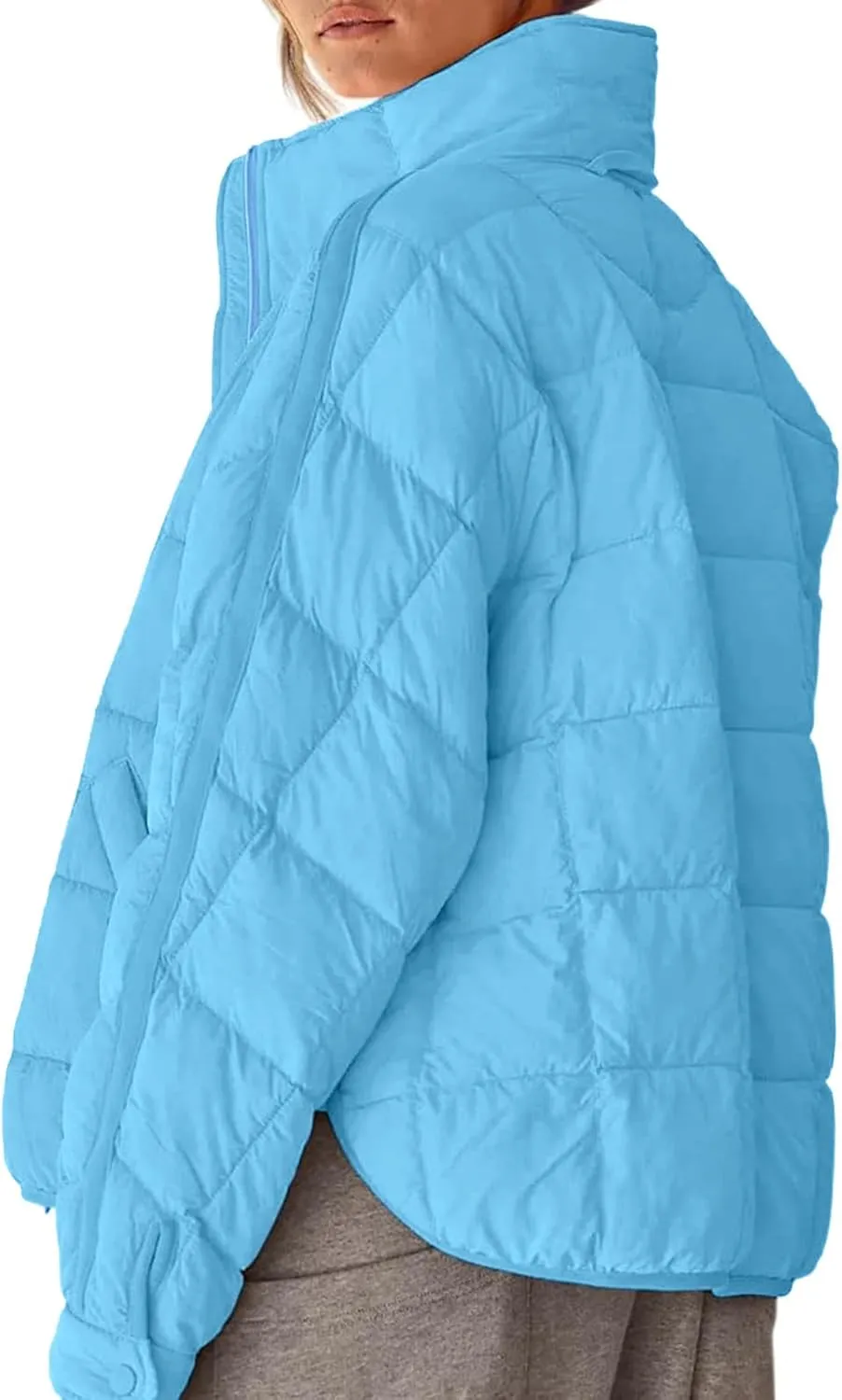GeGekoko Women's Lightweight Oversized Long Sleeve Zip Water Resistant Packable Puffer Jacket Warm Short Winter Coat