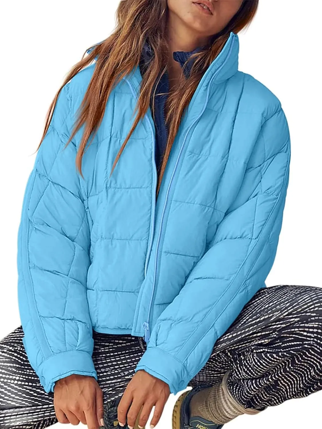 GeGekoko Women's Lightweight Oversized Long Sleeve Zip Water Resistant Packable Puffer Jacket Warm Short Winter Coat