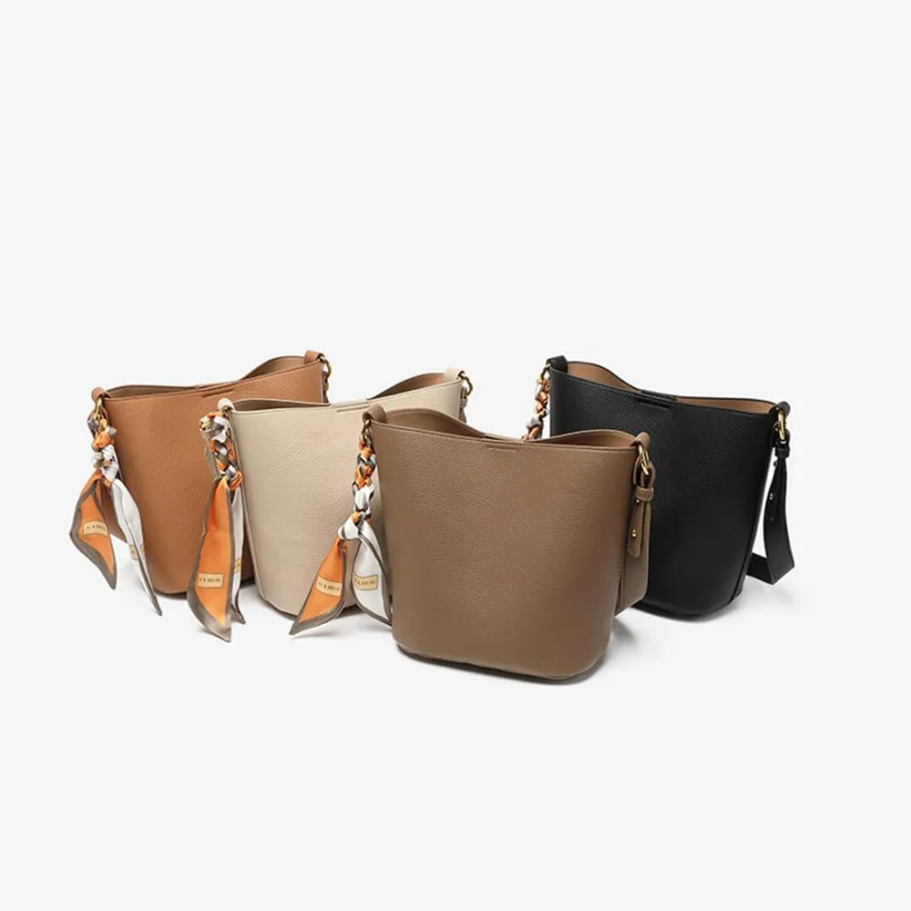 Genuine Leather Bucket Crossbody Bags for Women - Stylish Hobo Purses & Handbags - 2PCS Set in Yellow