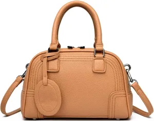 Genuine Leather Handbags for Women - Stylish Top Handle Satchel Tote & Crossbody Bag (Beige)
