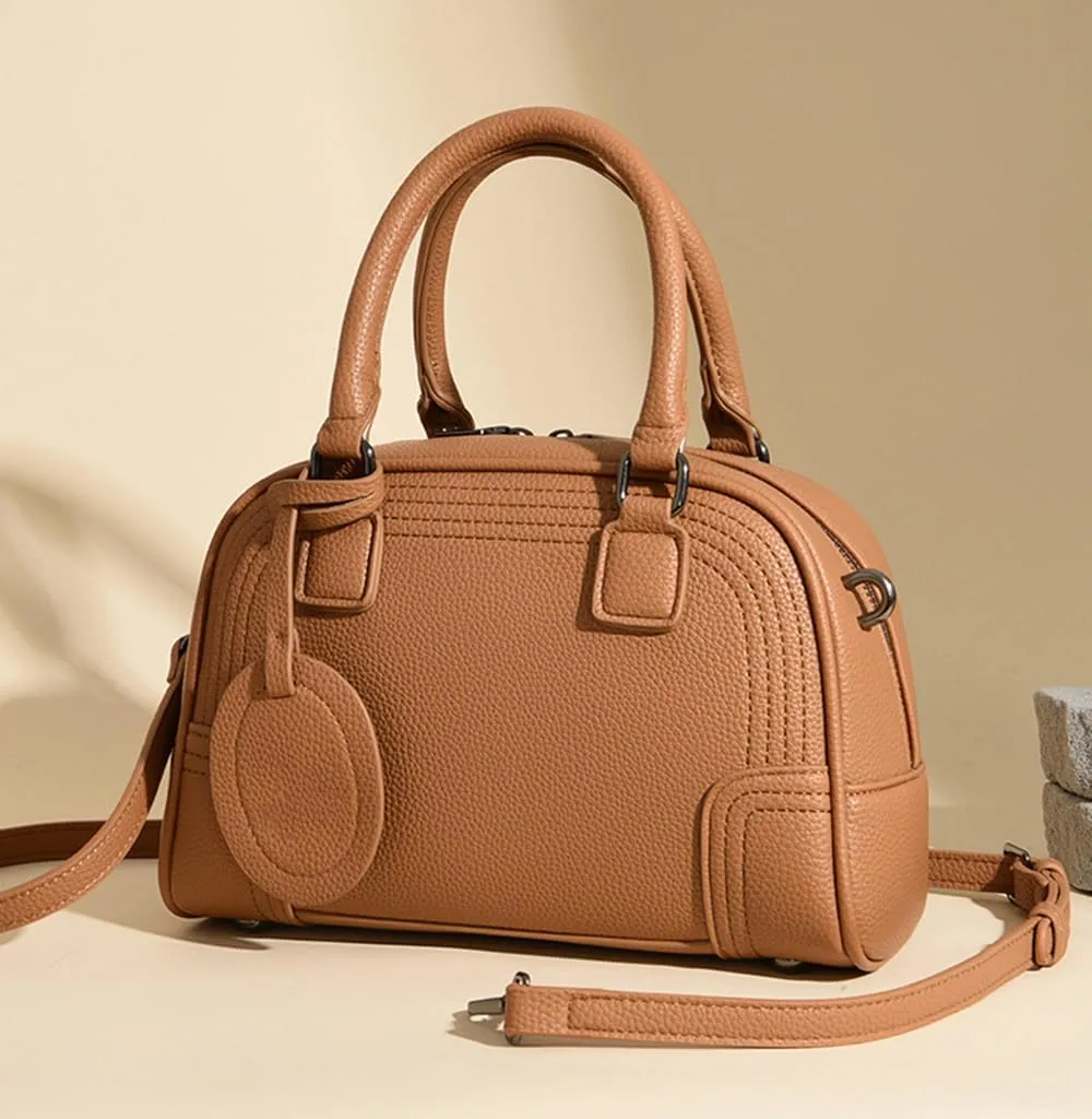 Genuine Leather Handbags for Women - Stylish Top Handle Satchel Tote & Crossbody Bag (Beige)