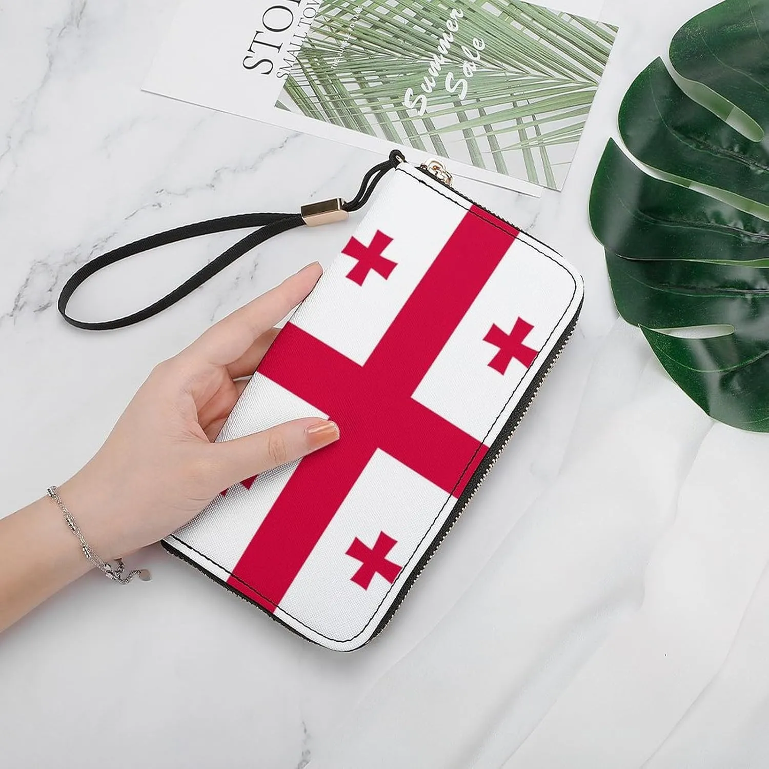 Georgia Flag Long Purse with Removable Wristlet Stylish PU Leather Zipper Wallet for Women Men