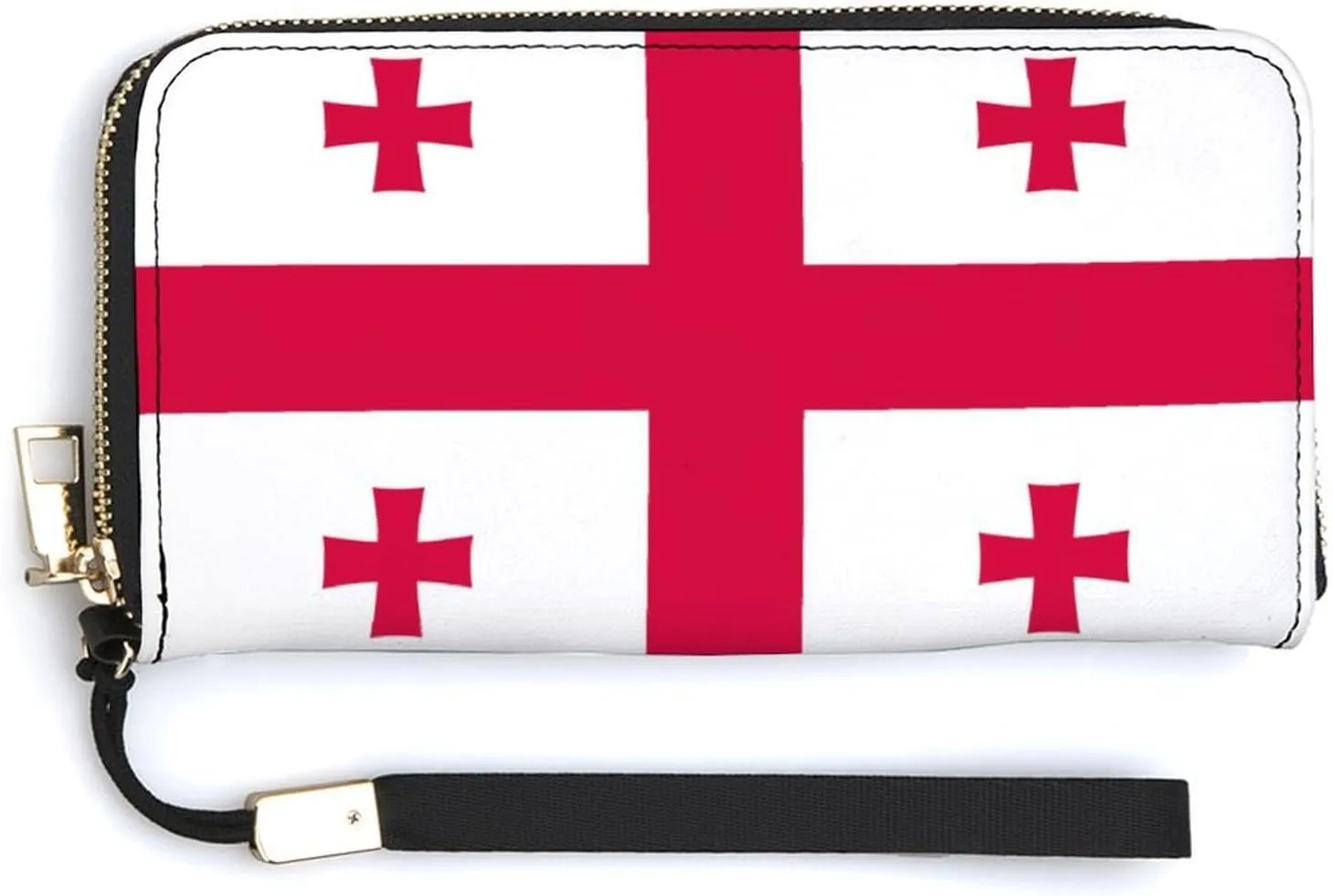 Georgia Flag Long Purse with Removable Wristlet Stylish PU Leather Zipper Wallet for Women Men
