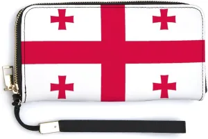 Georgia Flag Long Purse with Removable Wristlet Stylish PU Leather Zipper Wallet for Women Men