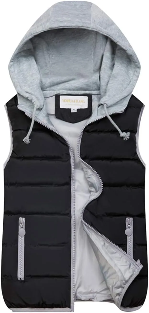 Gihuo Women's Puffer Vest Zip Up Quilted Padded Winter Sleeveless Hooded Vest Gilet Warm Jacket Outerwear Vest(Black01-XLarge)