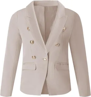Girls Blazer Jacket Double Breasted Button Down Long Sleeves Blazers School Jackets