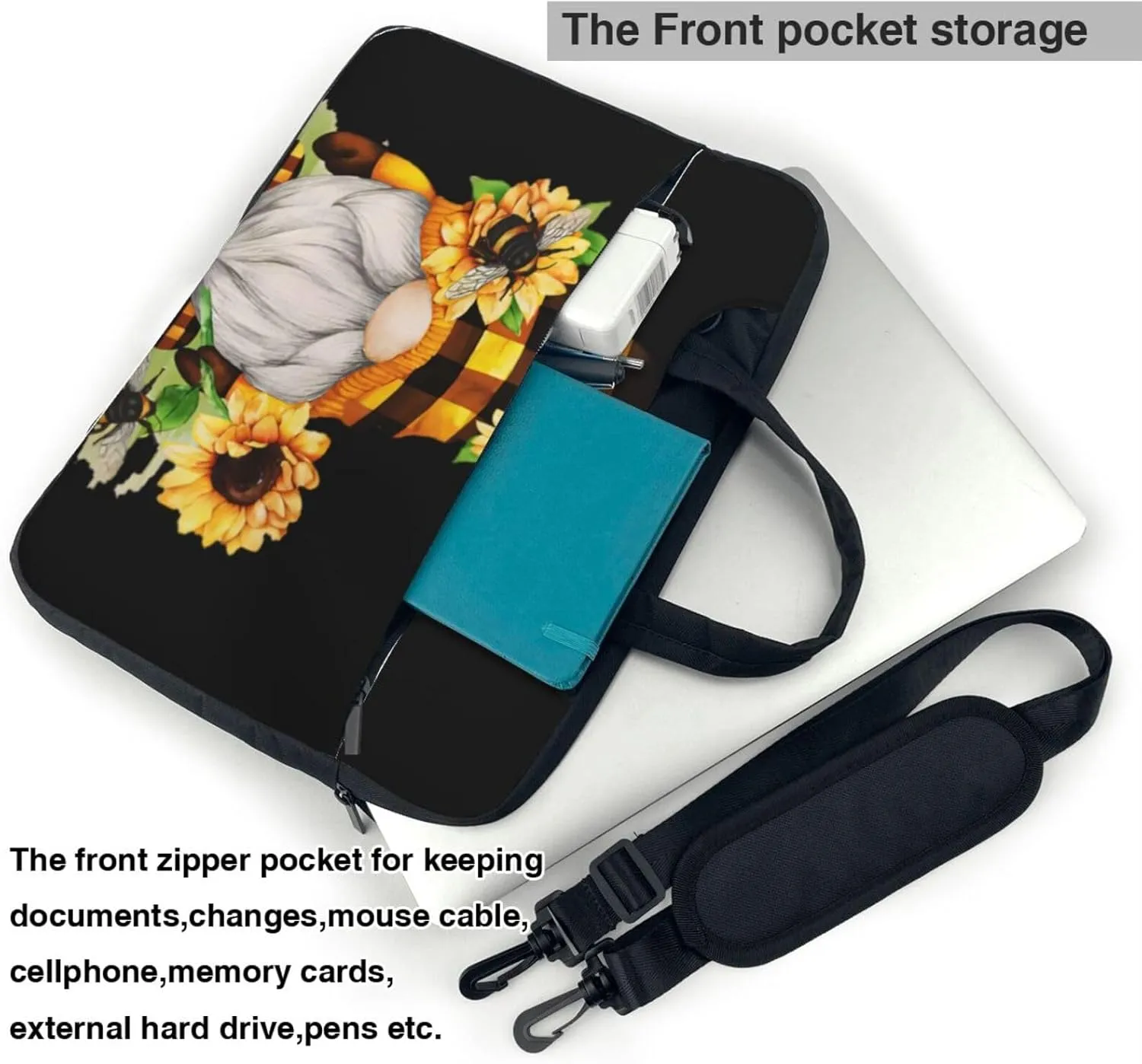 Gnome Bee Yellow Floral Ultra-thin portable shoulder laptop bag Stylish and Protective Shockproof soft lining