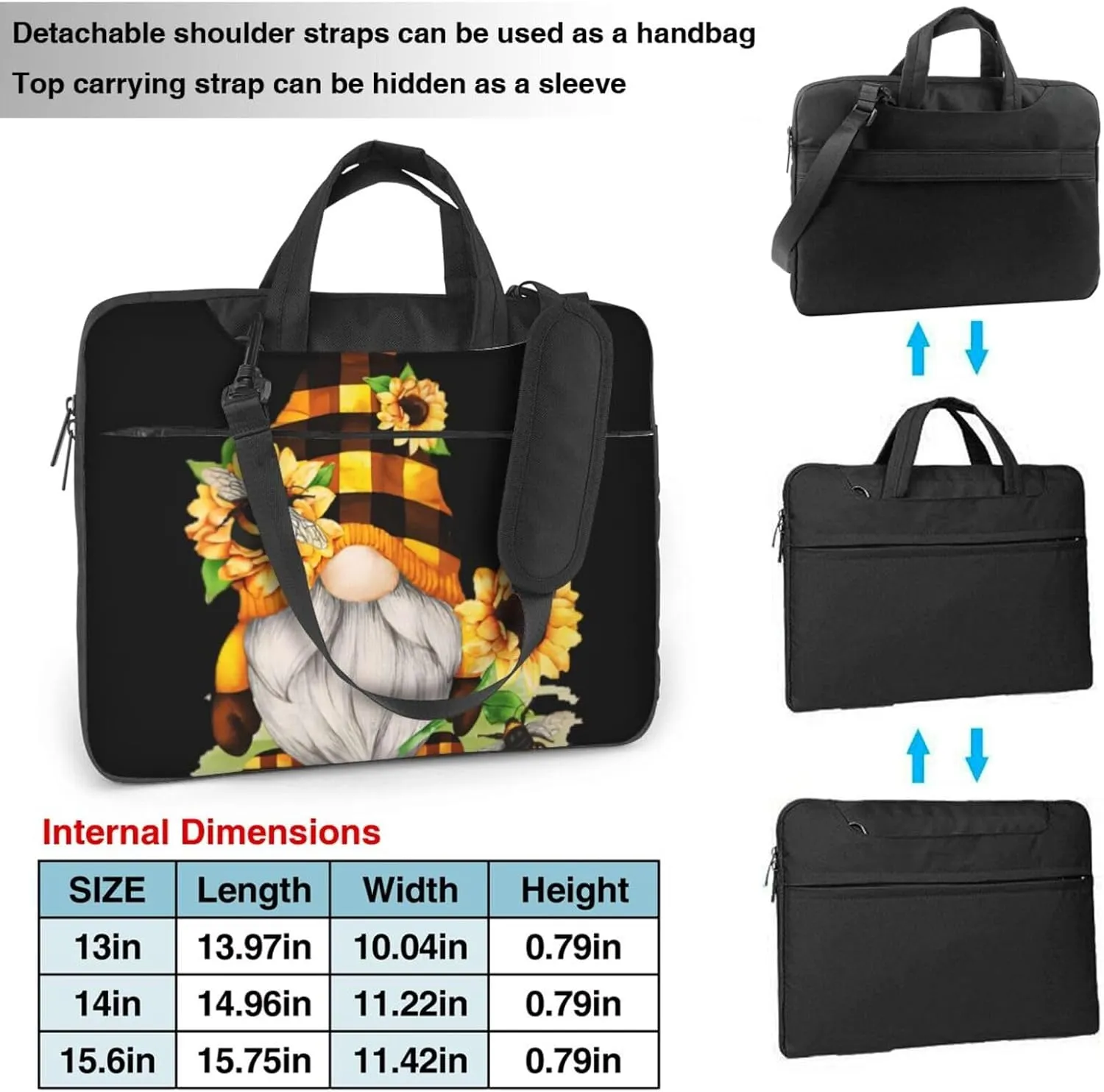 Gnome Bee Yellow Floral Ultra-thin portable shoulder laptop bag Stylish and Protective Shockproof soft lining