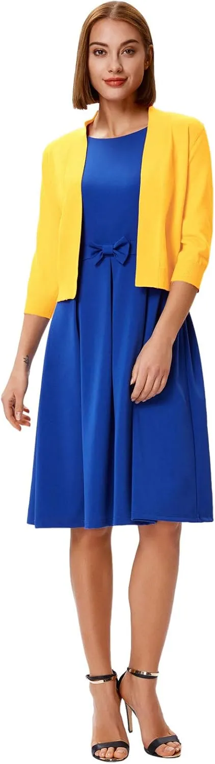 GRACE KARIN Women's 3/4 Sleeve Cardigan Knit Sweaters Cropped Open Front Shrug Bolero