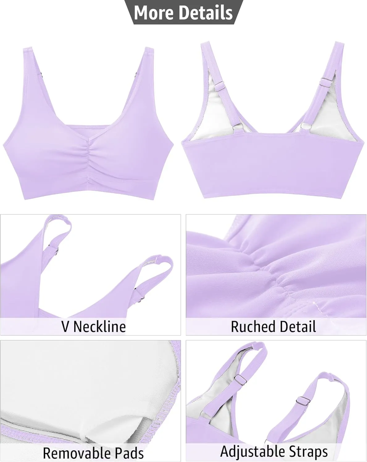 GRAPENT Bikini Tops for Women Ruched Cropped Tankini Tops Beach Adjustable Straps Bathing Suit Padded Swimwear Top Only
