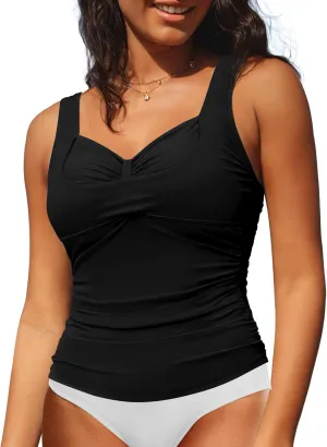 GRAPENT Tankini Tops for Women Modest Swimsuits Ruched Beach Padded Adjustable Strap Swimwear Bathing Suit Swim Top Only