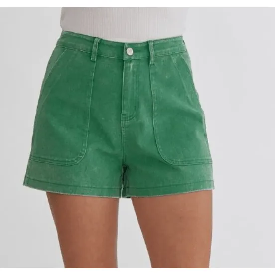 Green Front Pocket Shorts