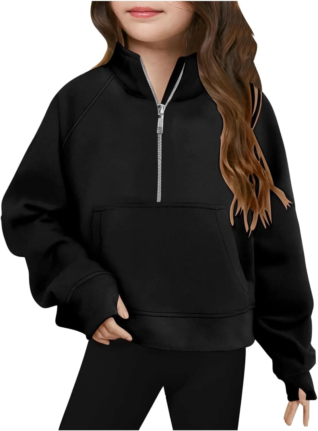Half Zip Crop Sweatshirt For Girls Long Sleeve Pullover Tops Kids Lightweight Fleece Winter Clothes 5-13 Years