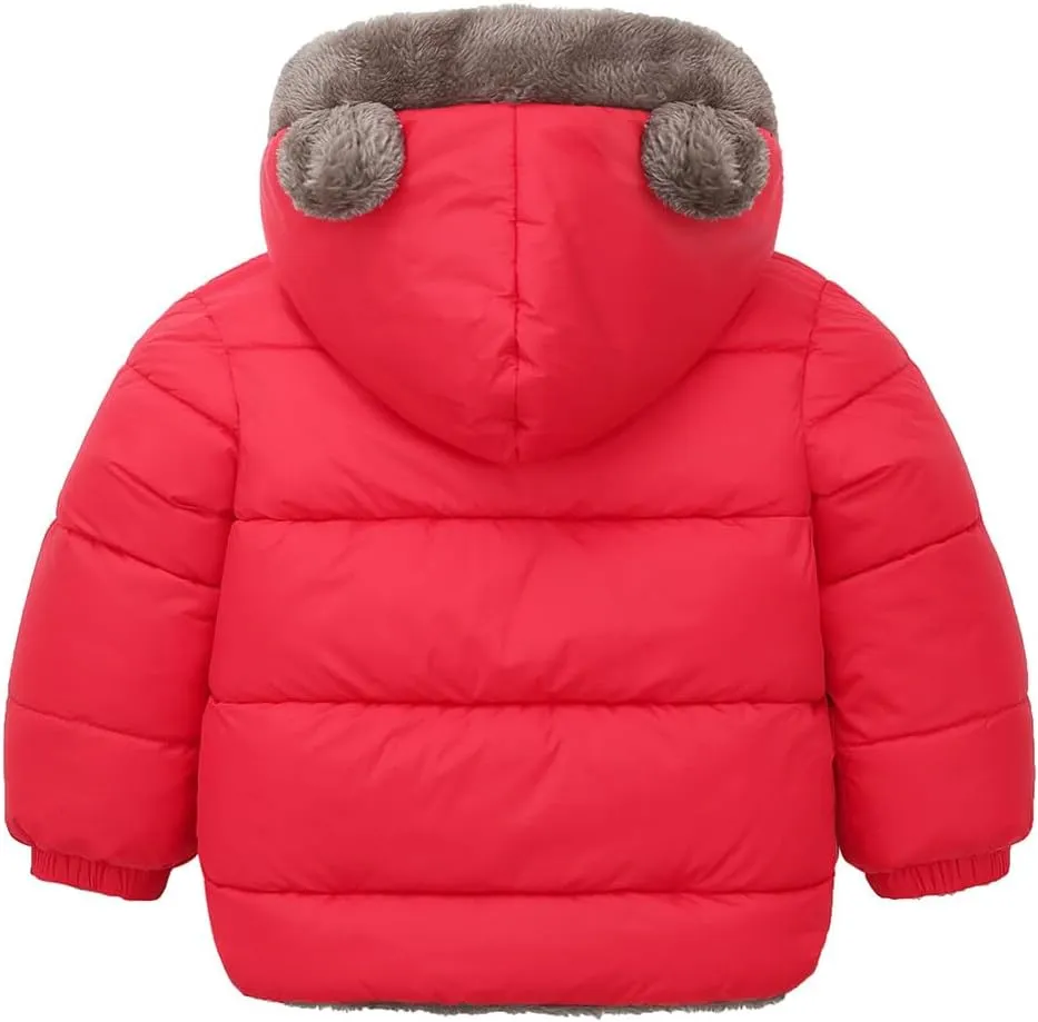 Happy Cherry Baby Boys Girls Puffer Jacket Hooded Coat Fleece Liner Elastic Cuffs Outerwear 12Mon-5T