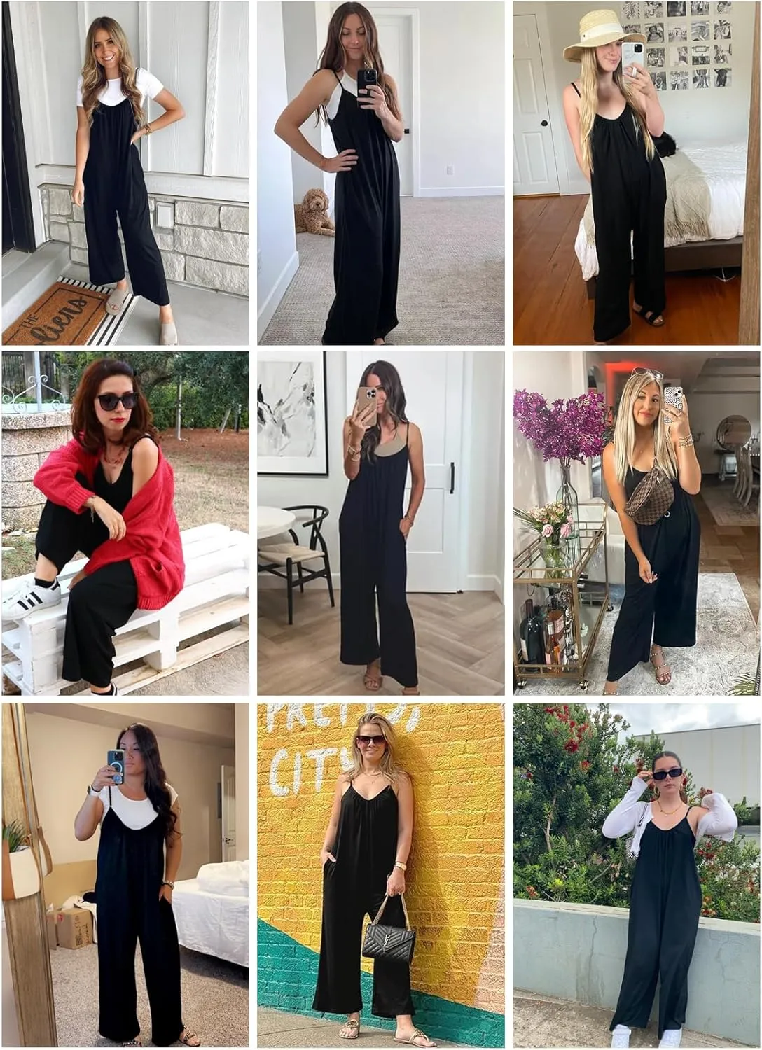 Happy Sailed Womens Casual Jumpsuits Loose Overalls Summer Sleeveless Stretchy Wide Leg Long Pants Romper with Pockets