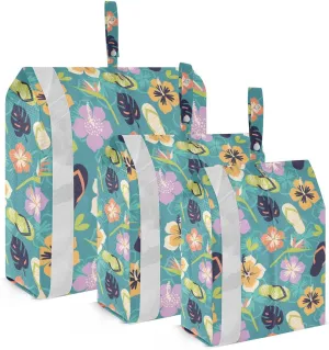 Hawaiian Style Flower Compression Packing Cubes, 3pcs Compressible Expandable Travel Packing Organizer, Travel Cubes for Suitcase Carry On