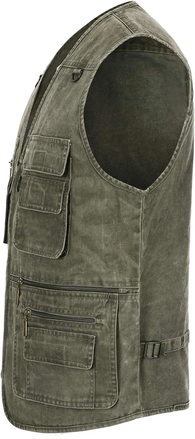 Hbufnha Men's Denim Vest Outdoor Casual Multi Pocket Sleeveless Jacket Jean Work Travel Utility Vest