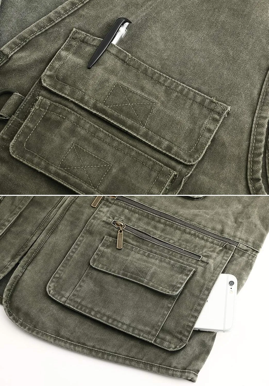 Hbufnha Men's Denim Vest Outdoor Casual Multi Pocket Sleeveless Jacket Jean Work Travel Utility Vest