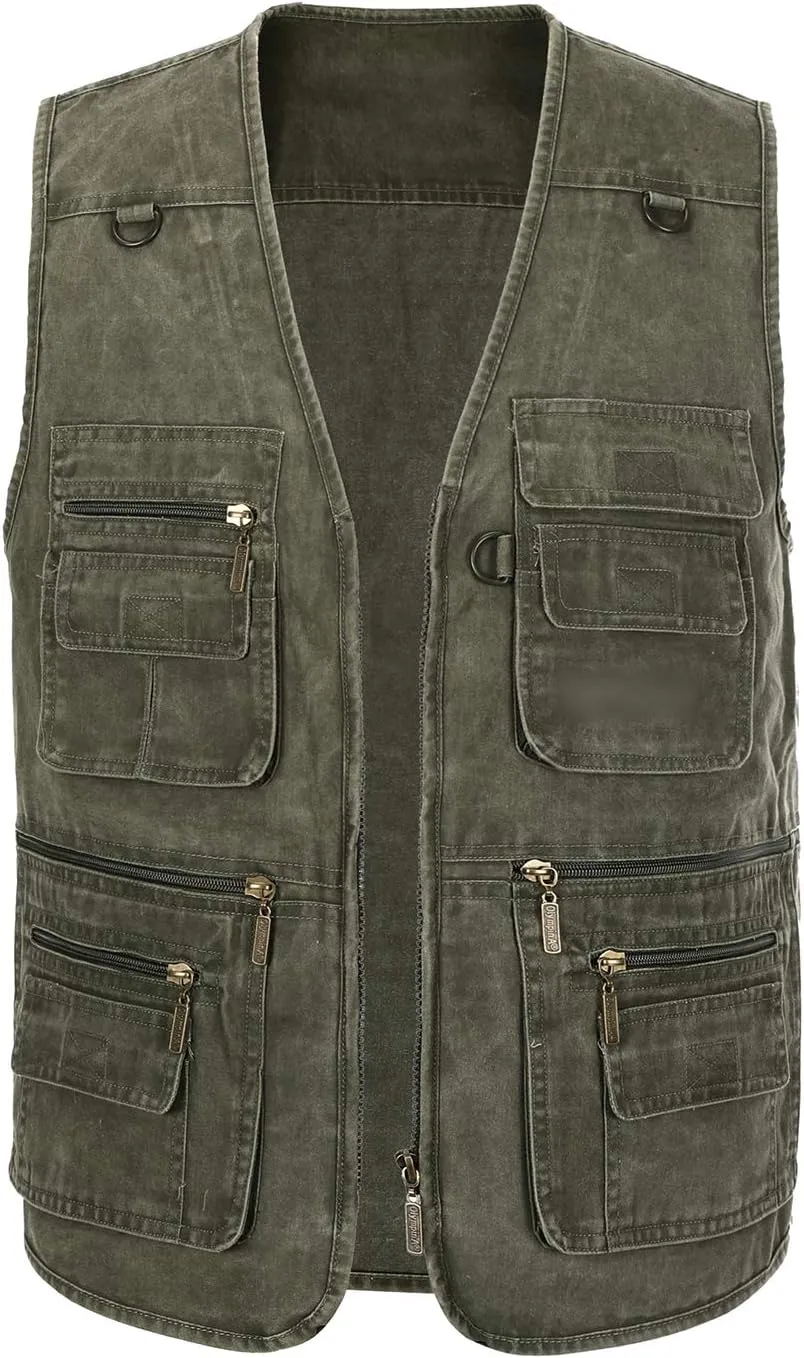 Hbufnha Men's Denim Vest Outdoor Casual Multi Pocket Sleeveless Jacket Jean Work Travel Utility Vest