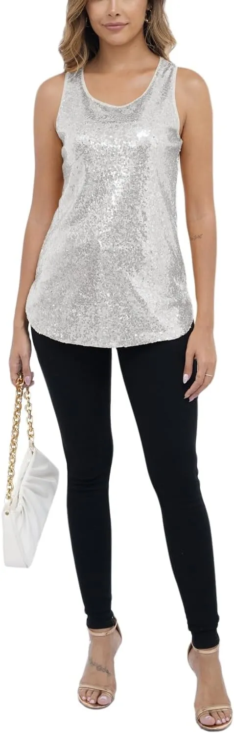 Henly Women's Sequin Tops Sleeveless Sparkle Sequin Tank Top Shimmer Vest Glitter Camisole