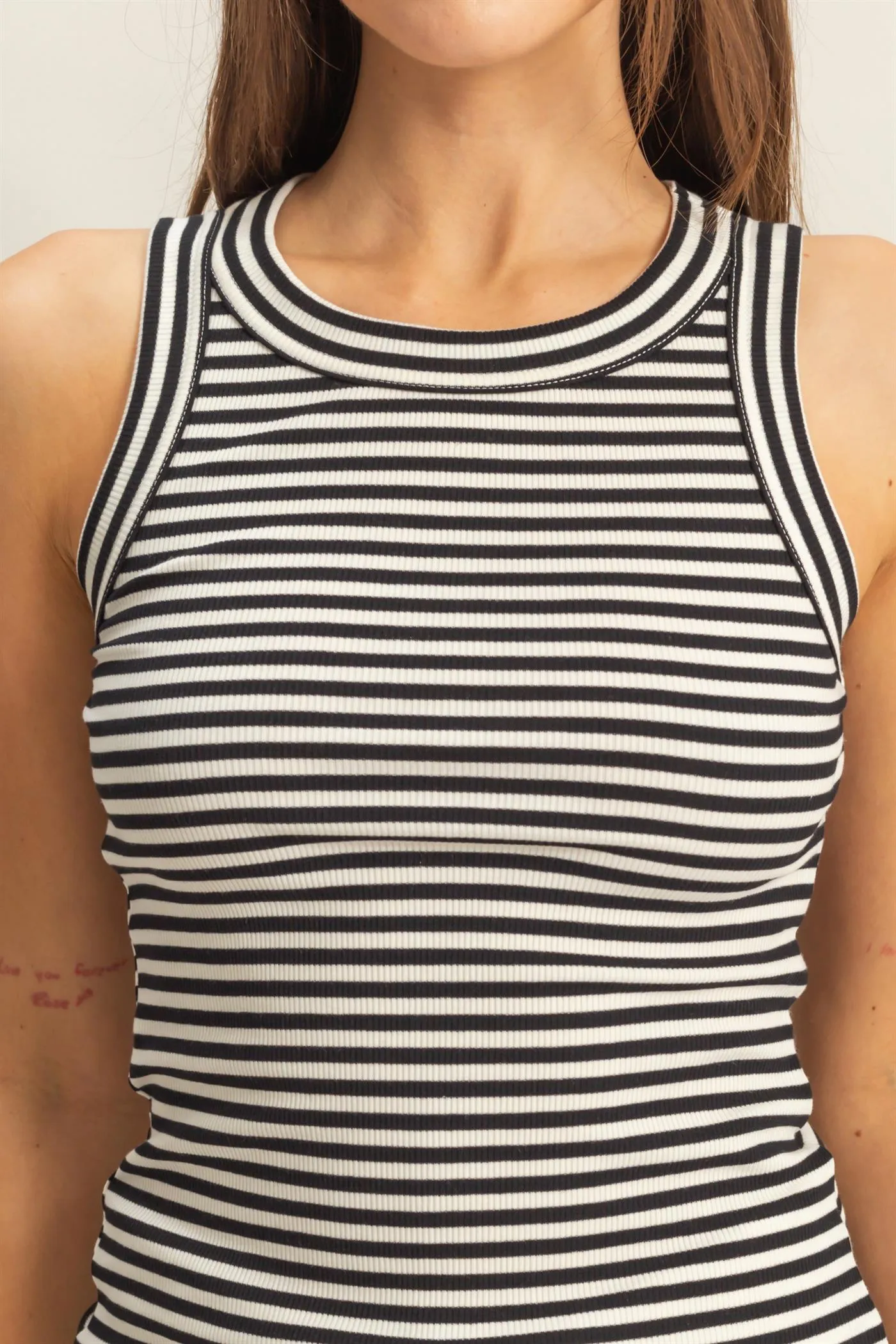 HF25A622-Striped Fitted Tank Top