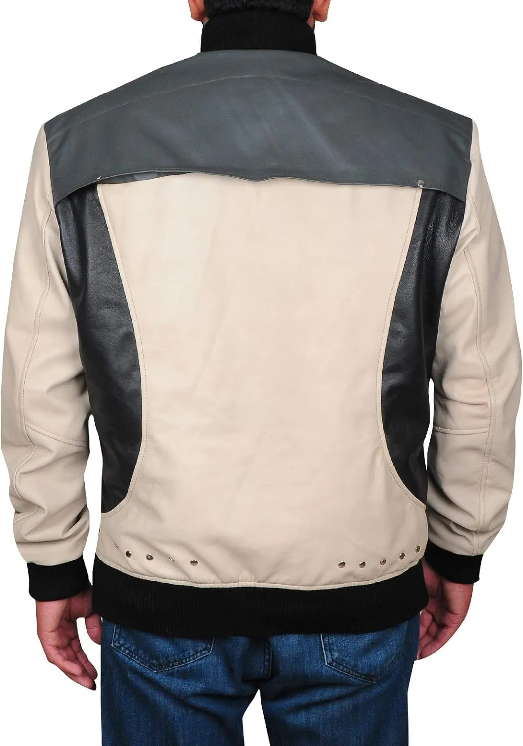 Hide & Seek Mens Varsity Classic School Bomber Black and beige Color Day Off Student Biker Retro 80s Leather Jacket