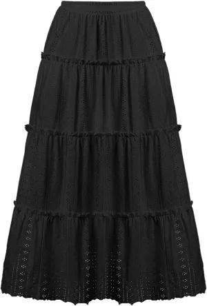 High Waisted Skirts for Women Eyelet Tiered Vintage Skirt Layering Loose Plus Size Summer Skirt A-Line Flowy Skirt
