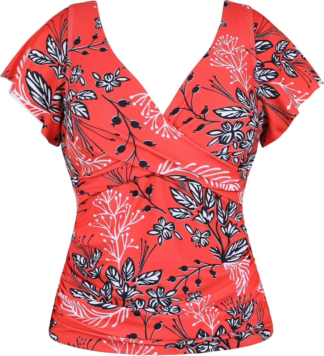 Hilor Women's Underwire Tankini Top Tummy Control Bathing Suits Short Sleeve Tankini Swimsuit Tops Only