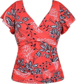 Hilor Women's Underwire Tankini Top Tummy Control Bathing Suits Short Sleeve Tankini Swimsuit Tops Only
