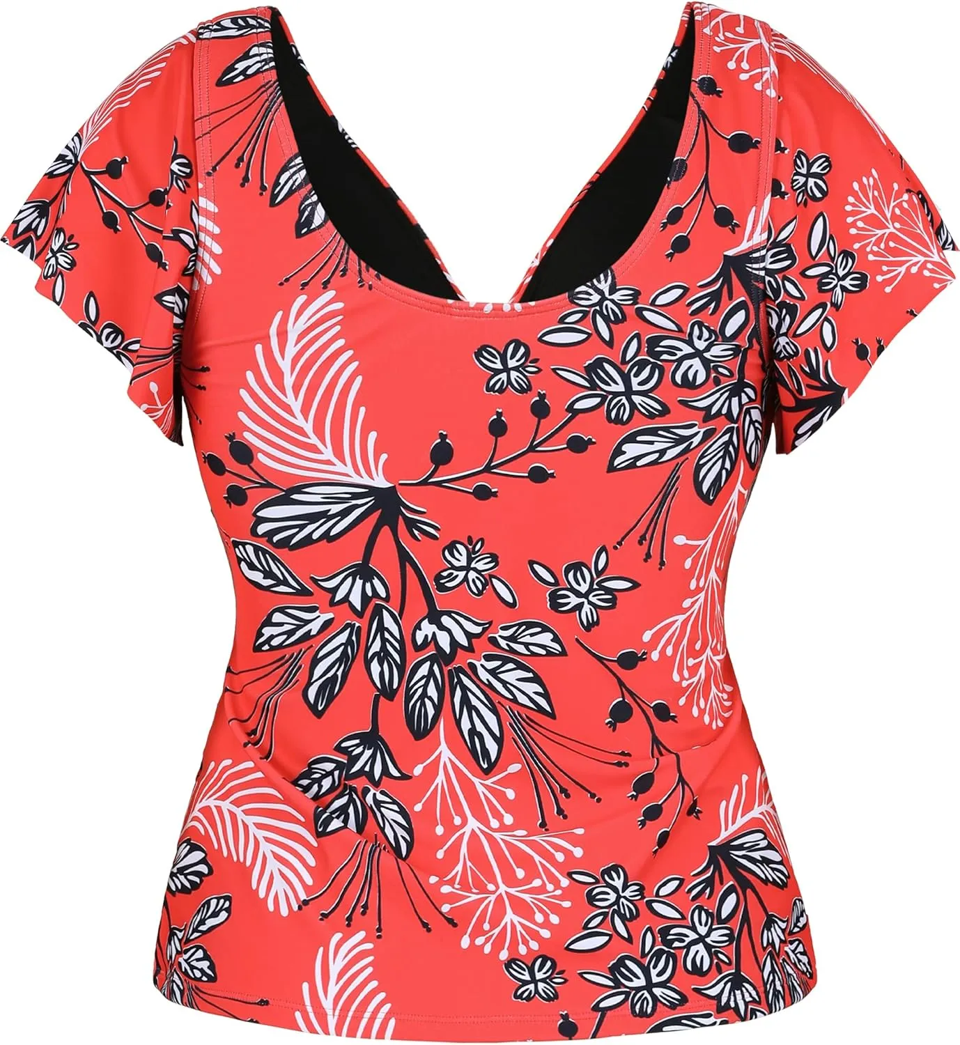 Hilor Women's Underwire Tankini Top Tummy Control Bathing Suits Short Sleeve Tankini Swimsuit Tops Only