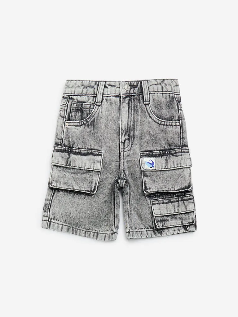 HOP Kids Grey Mid-Rise Denim Shorts
