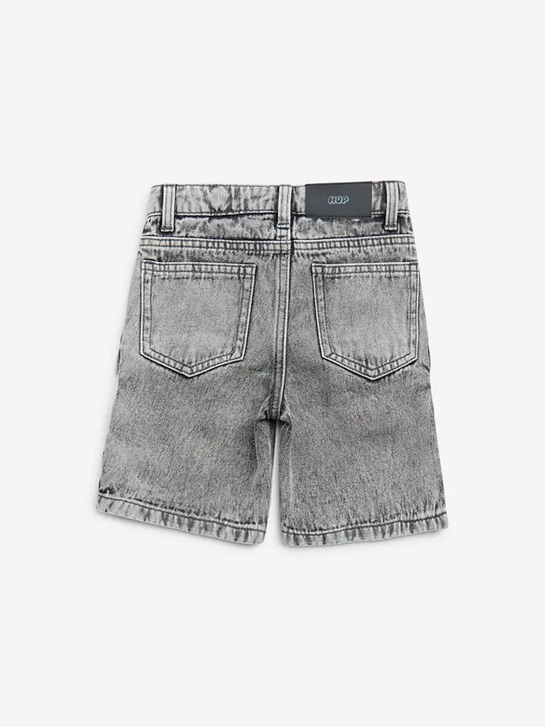 HOP Kids Grey Mid-Rise Denim Shorts