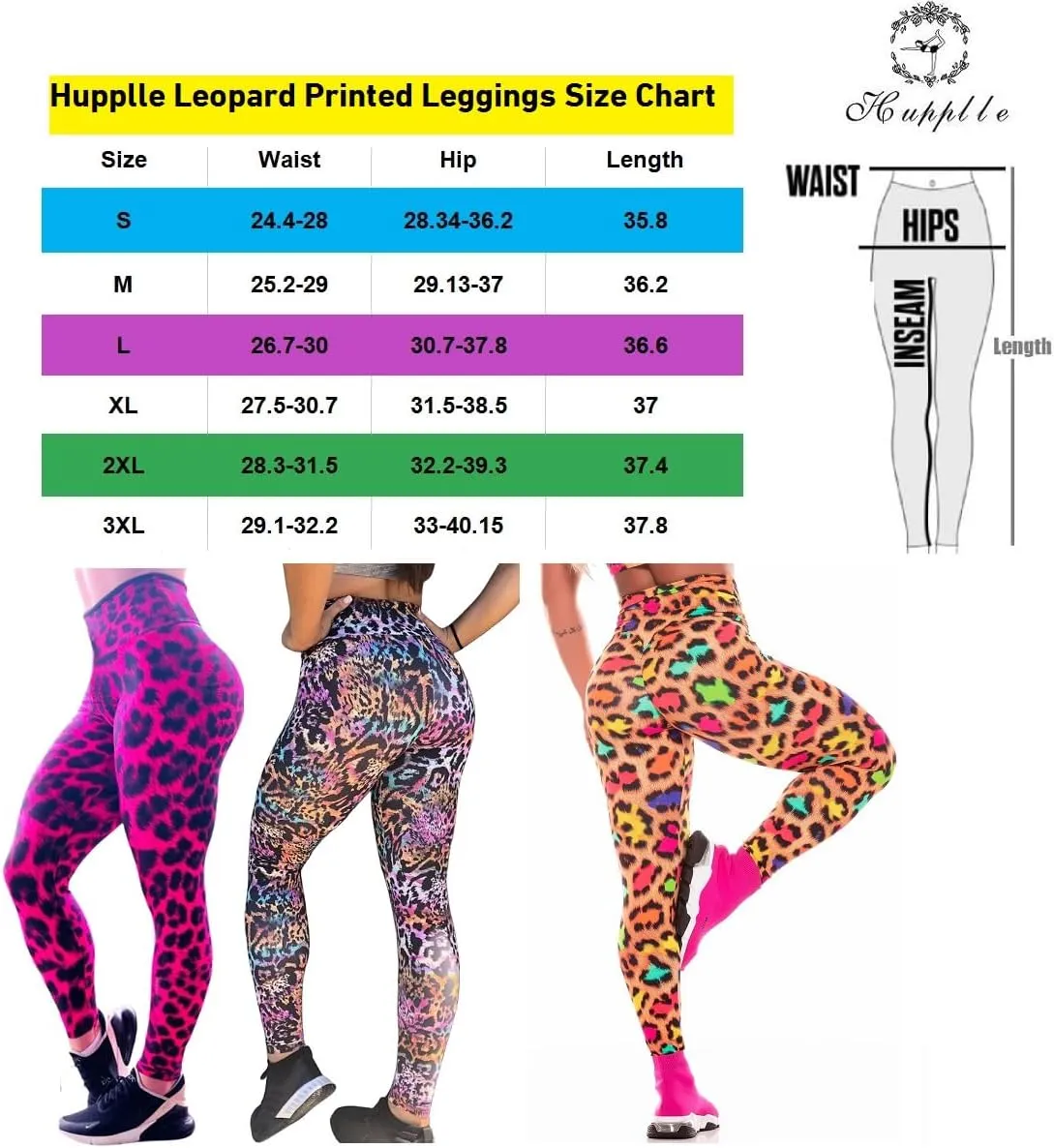 Hupplle Women's High Waisted Leopard Printed Leggings Tummy Control Tights Buttery Soft Workout Yoga Pants