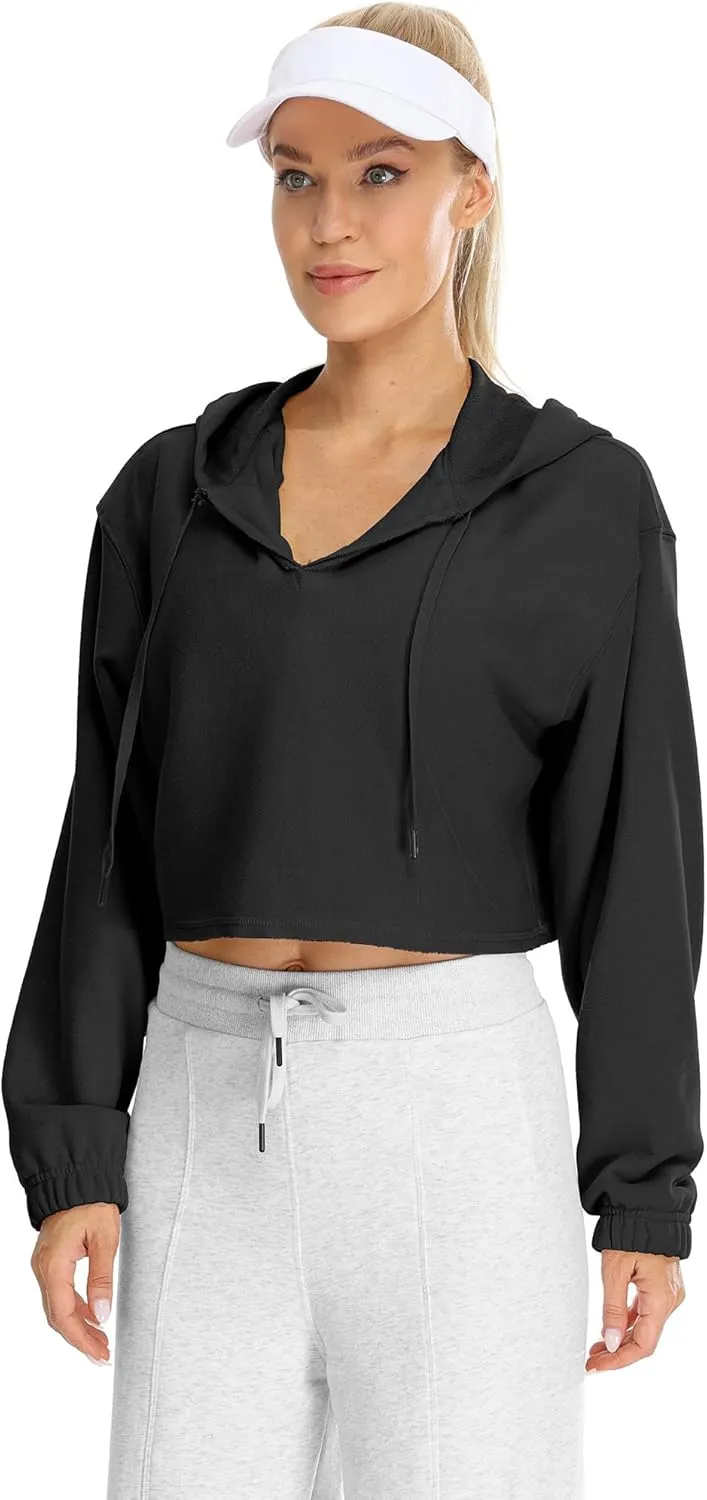 icyzone Women's Oversized Fleece Lined Hooded Sweatshirt Cropped Soft Pullover with Drawstring
