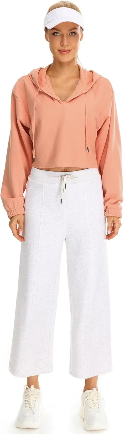 icyzone Women's Oversized Fleece Lined Hooded Sweatshirt Cropped Soft Pullover with Drawstring