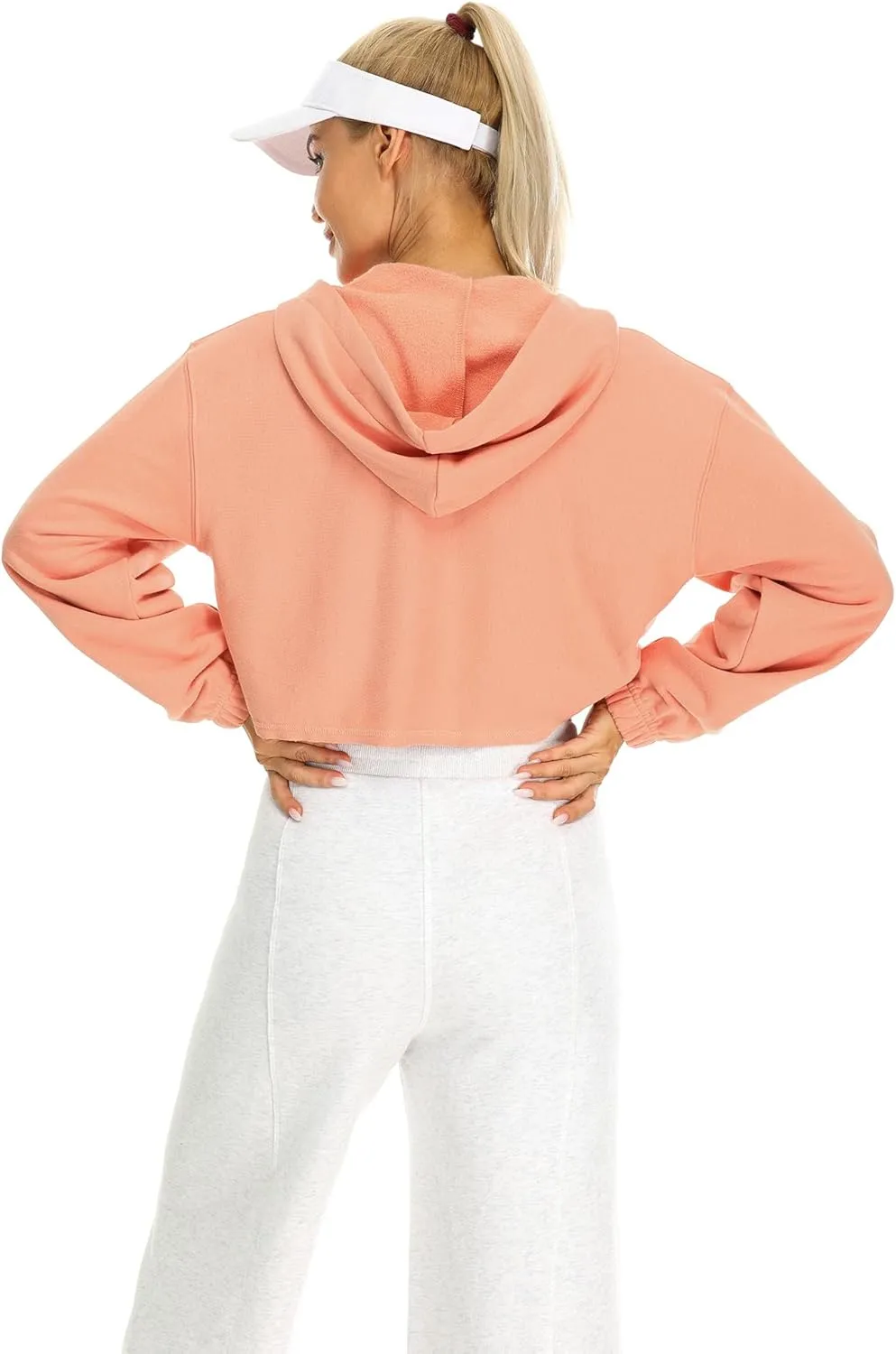 icyzone Women's Oversized Fleece Lined Hooded Sweatshirt Cropped Soft Pullover with Drawstring