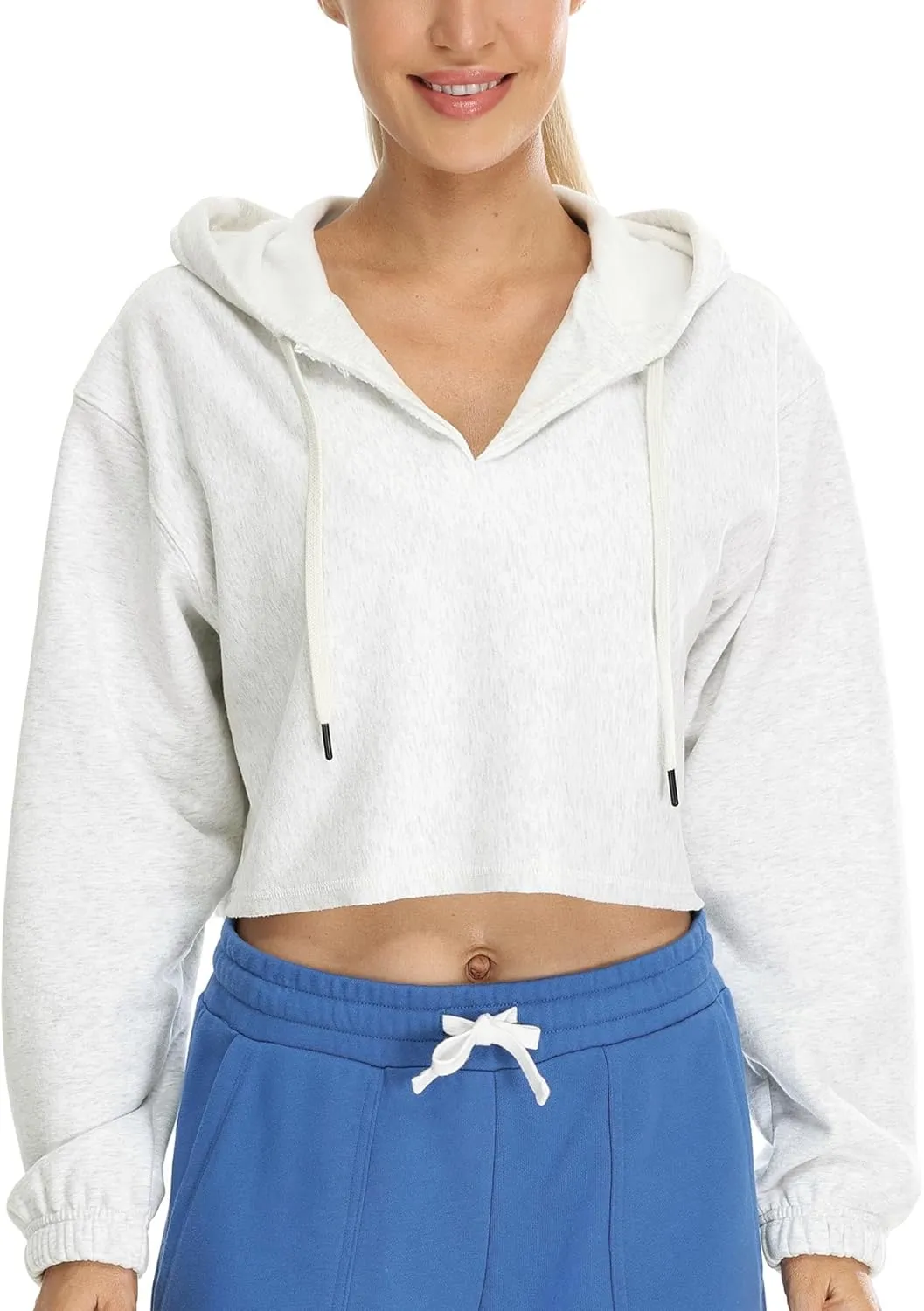 icyzone Women's Oversized Fleece Lined Hooded Sweatshirt Cropped Soft Pullover with Drawstring