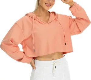 icyzone Women's Oversized Fleece Lined Hooded Sweatshirt Cropped Soft Pullover with Drawstring
