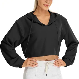 icyzone Women's Oversized Fleece Lined Hooded Sweatshirt Cropped Soft Pullover with Drawstring