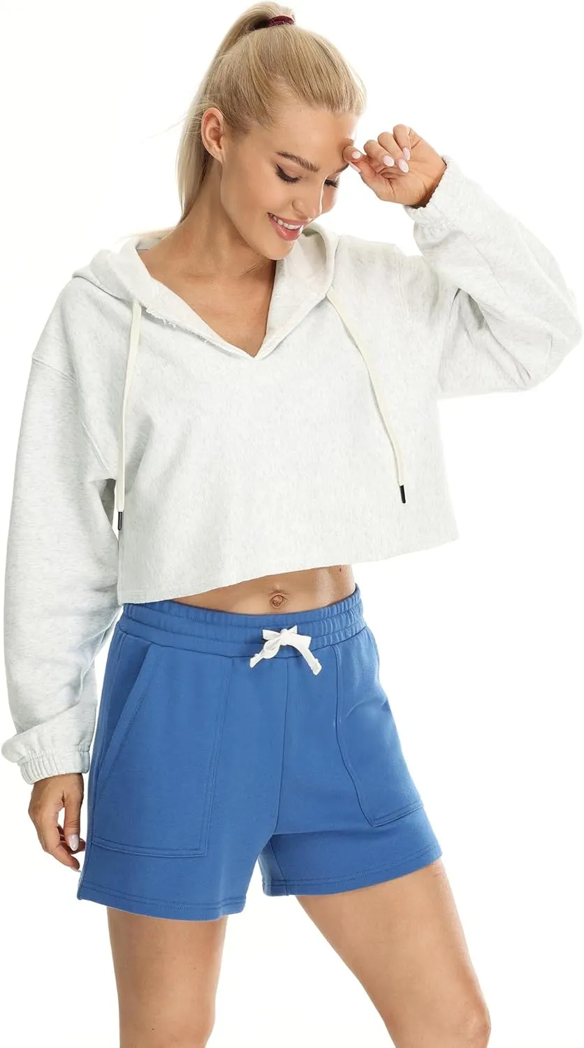 icyzone Women's Oversized Fleece Lined Hooded Sweatshirt Cropped Soft Pullover with Drawstring