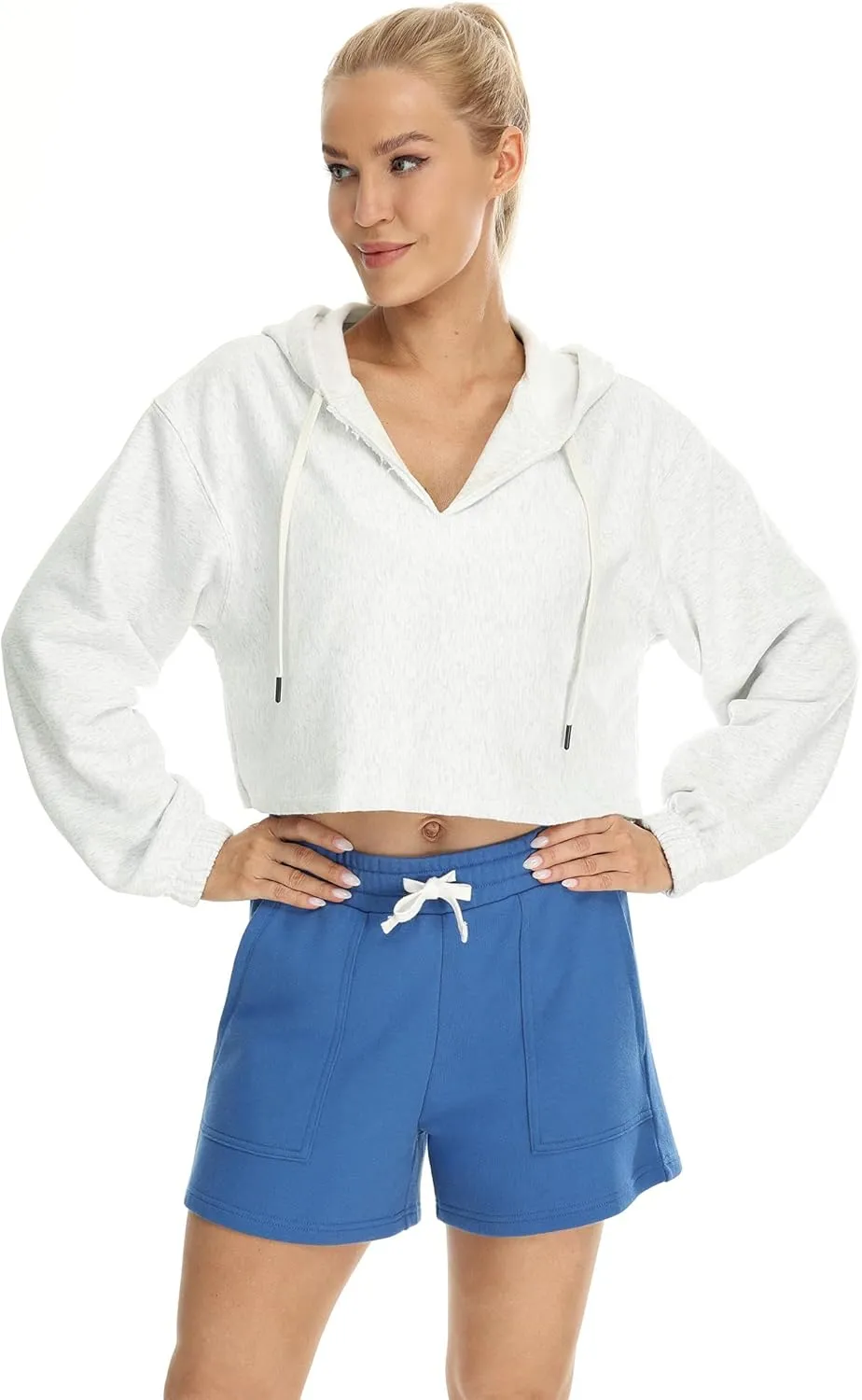 icyzone Women's Oversized Fleece Lined Hooded Sweatshirt Cropped Soft Pullover with Drawstring